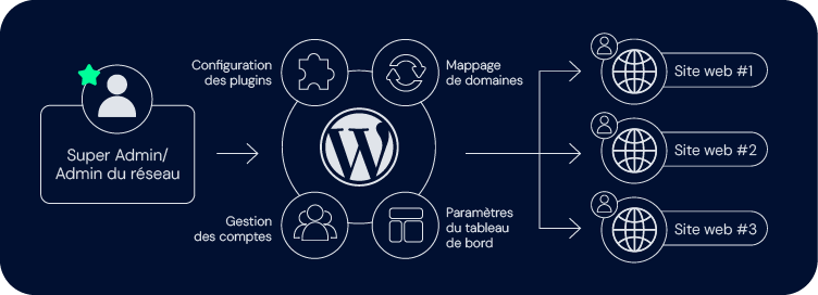 infographie comment fonctionne un multi sites wordpress